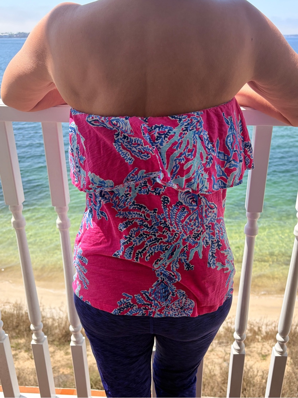 Lilly Pulitzer Strapless Ruffle Floral Print Women’s Top - Pink